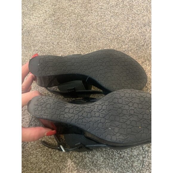 Calvin KLEIN Bethan Logo Wedge Sandals Black Patent Size 5.5 - Picture 7 of 10